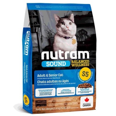 S5_NUTRAM Sound BW Холістик для дор.котів та котів похилого віку; з куркою і лососем, 5.4 кг