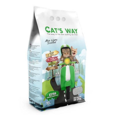 Бентонітовий наповнювач CAT'S WAY алое вера + зелені гранули, 10 л