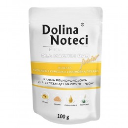 Вологий корм для цуценят і юніорів малих порід Dolina Noteci Premium, з курячим шлунком і печінкою теляти, 100 гр