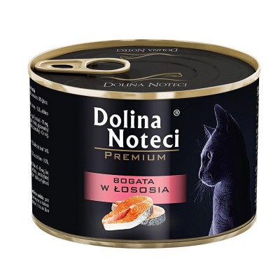 Корм конс.Dolina Noteci Premium  для котів, м'ясні шматочки в соусі з лососем,185 гр 