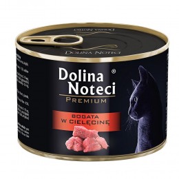Вологий корм Dolina Noteci Premium  для котів, м'ясні шматочки в соусі з телятиною,185 гр