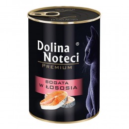 Вологий корм Dolina Noteci Premium для котів, м'ясні шматочки в соусі з лососем,400 гр 