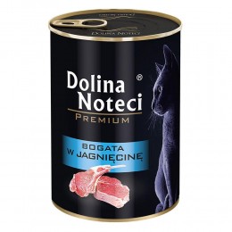 Вологий корм Dolina Noteci Premium для котів, м'ясні шматочки в соусі з ягнятиною,400 гр 