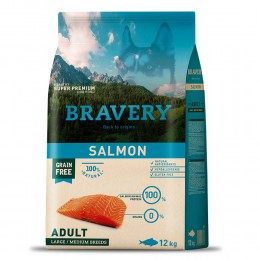 Сухий корм для дорослих собак середніх і великих порід, беззерновий BRAVERY Salmon Large/Medium Adult, з лососем 12 кг