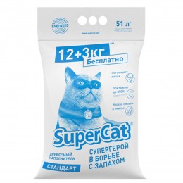 Наповнювач для котячих туалетів SuperCat 12+3кг в економічній упаковці (синій)
