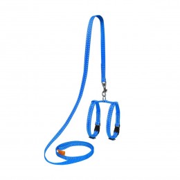 Шлея "Dog Extremе" з нейлону регульована з повідцем для морських свинок, декор.крис (ширина 10мм, В:12-22см), блакитний