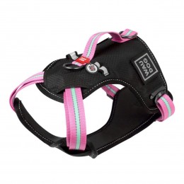 Шлея для собак безпечна WAUDOG Nylon з QR паспортом, металічна пряжка-фастекс, L, Ш 25 мм, А 55-85 см, В 65-85 см, рожевий