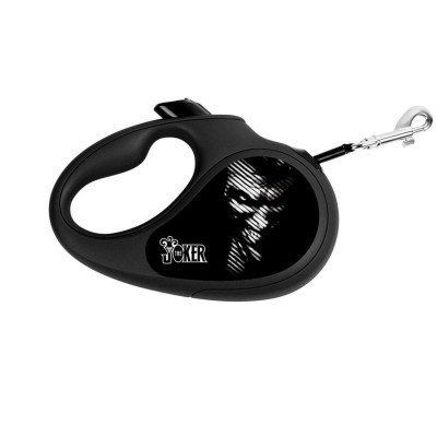 Повідець-рулетка для собак WAUDOG R-leash, малюнок "Джокер Чорний", S, до 15 кг, 5 м, світловідбиваюча стрічка, чорний