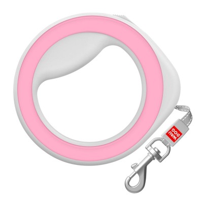 Повідець-рулетка для собак WAUDOG R-leash, кругла, XS-M, до 40 кг, 2,9 м, світловідбиваюча стрічка, рожевий