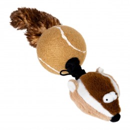 Іграшка для собак Борсук з 2-ма пищалками GiGwi Catch & fetch, штучне хутро, тенісна гума, мотузка, 32 см