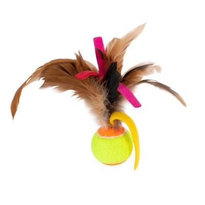 Іграшка для котів М'ячик з пір'ям GiGwi Catch&scratch тенісна гума, перо, 6 см