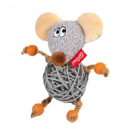 Іграшка для котів Мишка з дзвіночком GiGwi Catch&Scratch, текстиль, мотузка, ротанг, 8 см